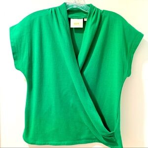 Maeve by Anthropologie green knit faux wrap top size medium